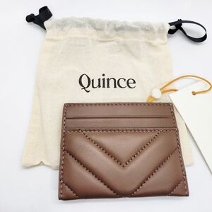 Quince Italian Leather Quilted Card Case Dark Taupe NWT